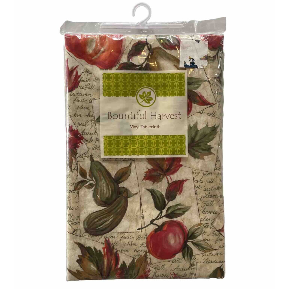 Bountiful Harvest Vinyl Tablecloth 52x52 Fall Thanksgiving Holiday Table